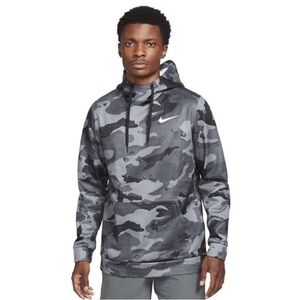 Nike Men’s Therma-FIT Training Pullover Hoodie - Camo Dark Grey Black - Large